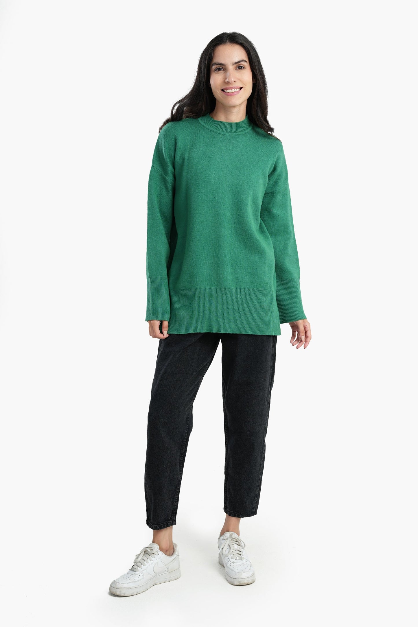 Plain Pullover with Wide Ribbed Hem