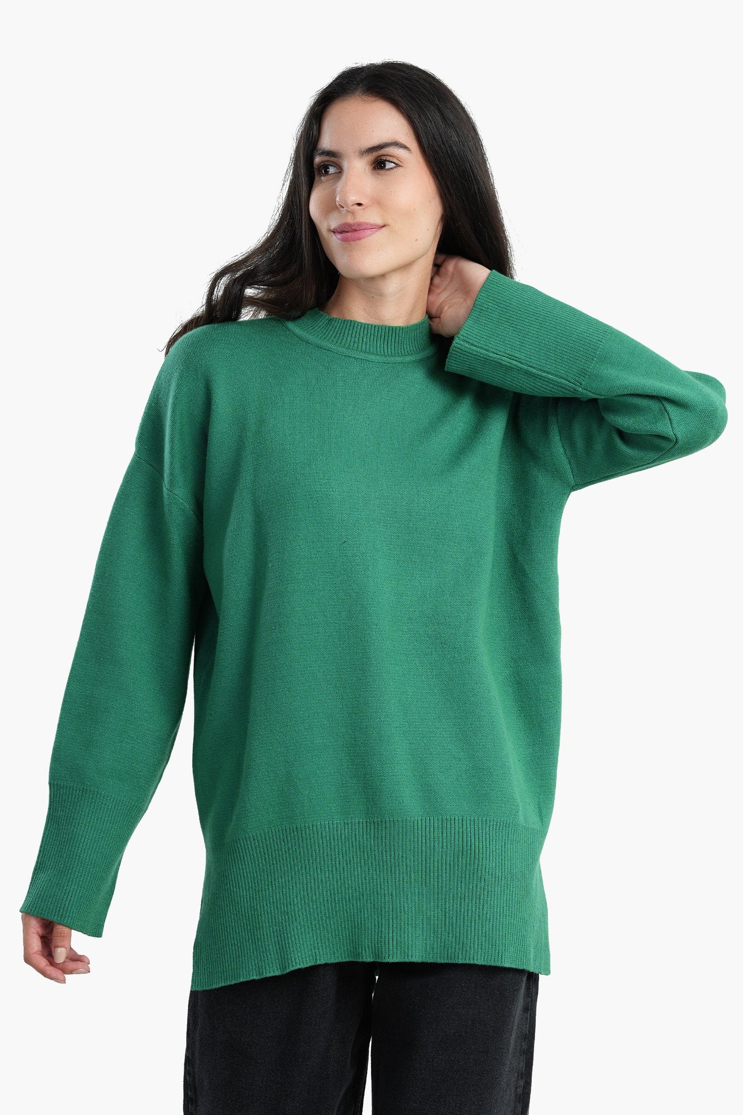 Plain Pullover with Wide Ribbed Hem