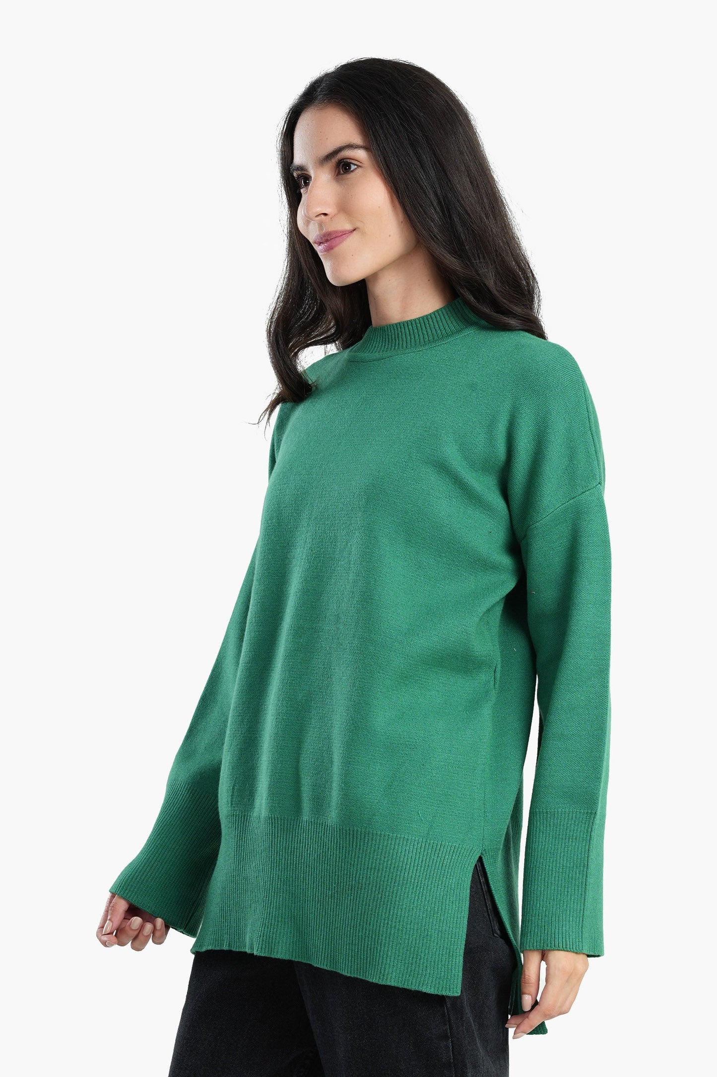 Plain Pullover with Wide Ribbed Hem