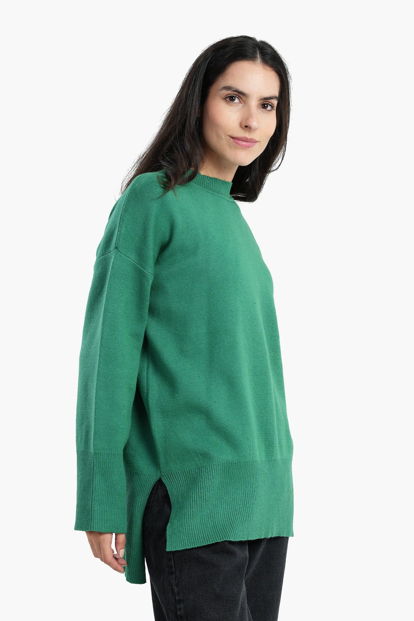 Plain Pullover with Wide Ribbed Hem