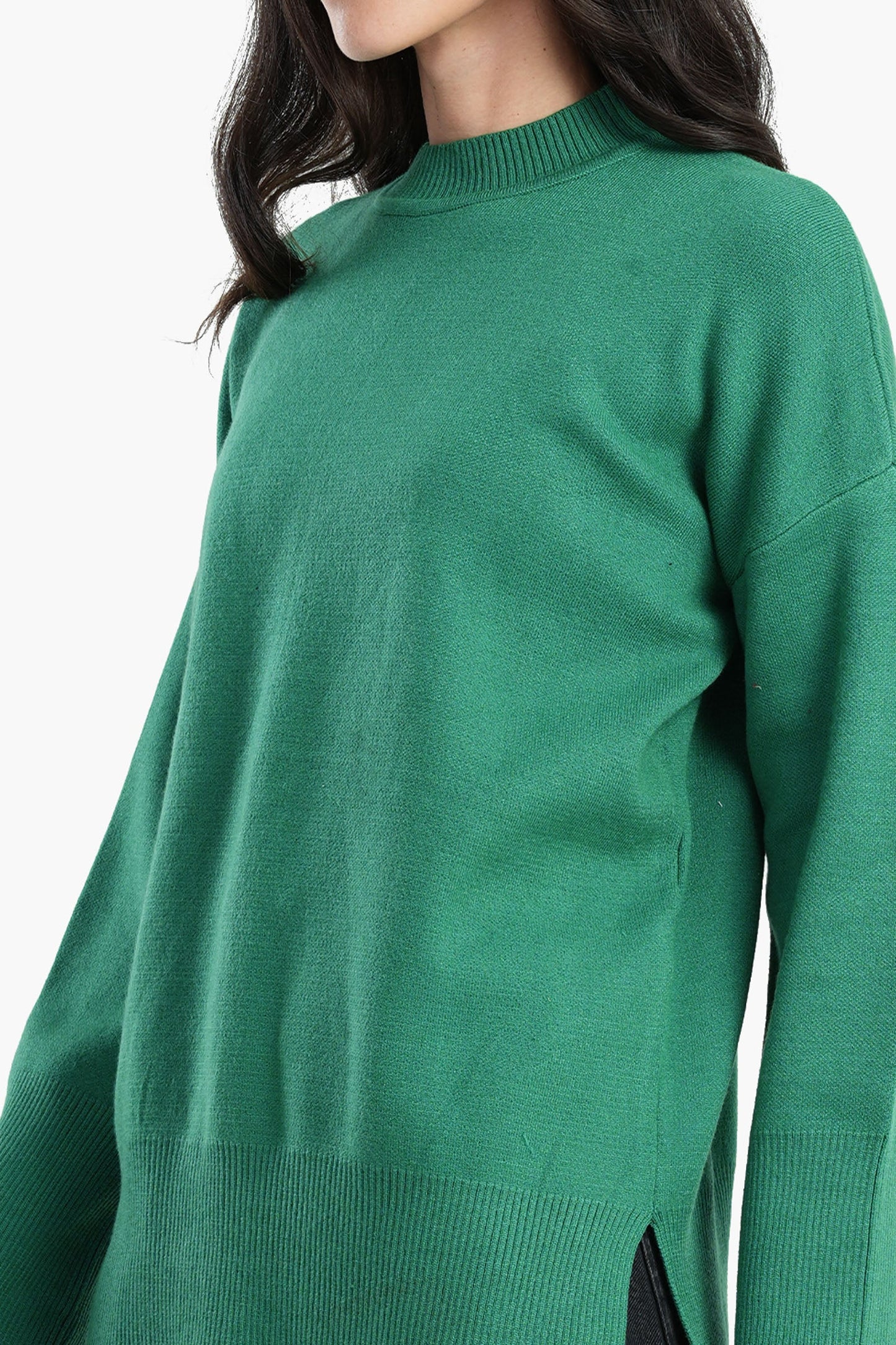 Plain Pullover with Wide Ribbed Hem