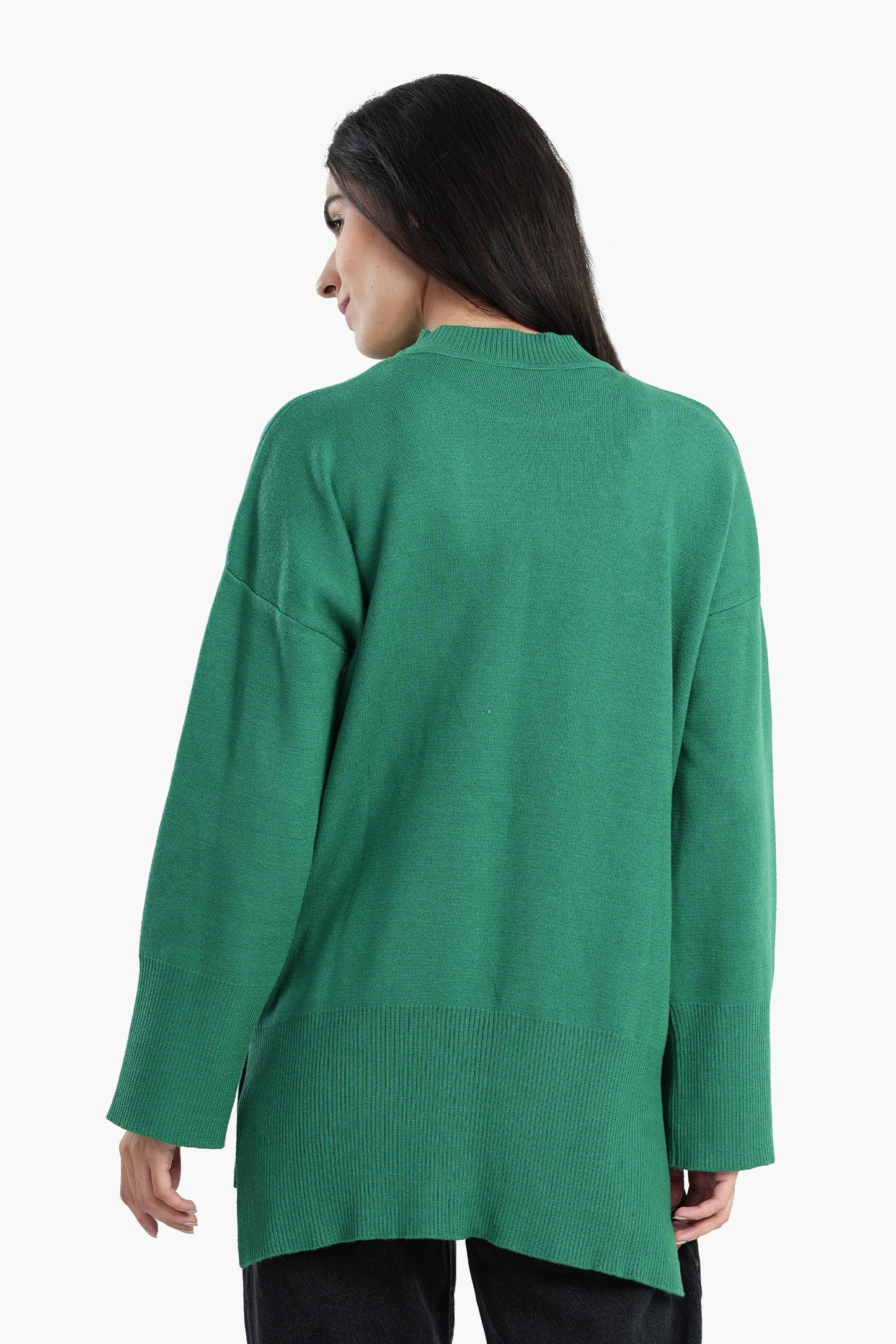 Plain Pullover with Wide Ribbed Hem