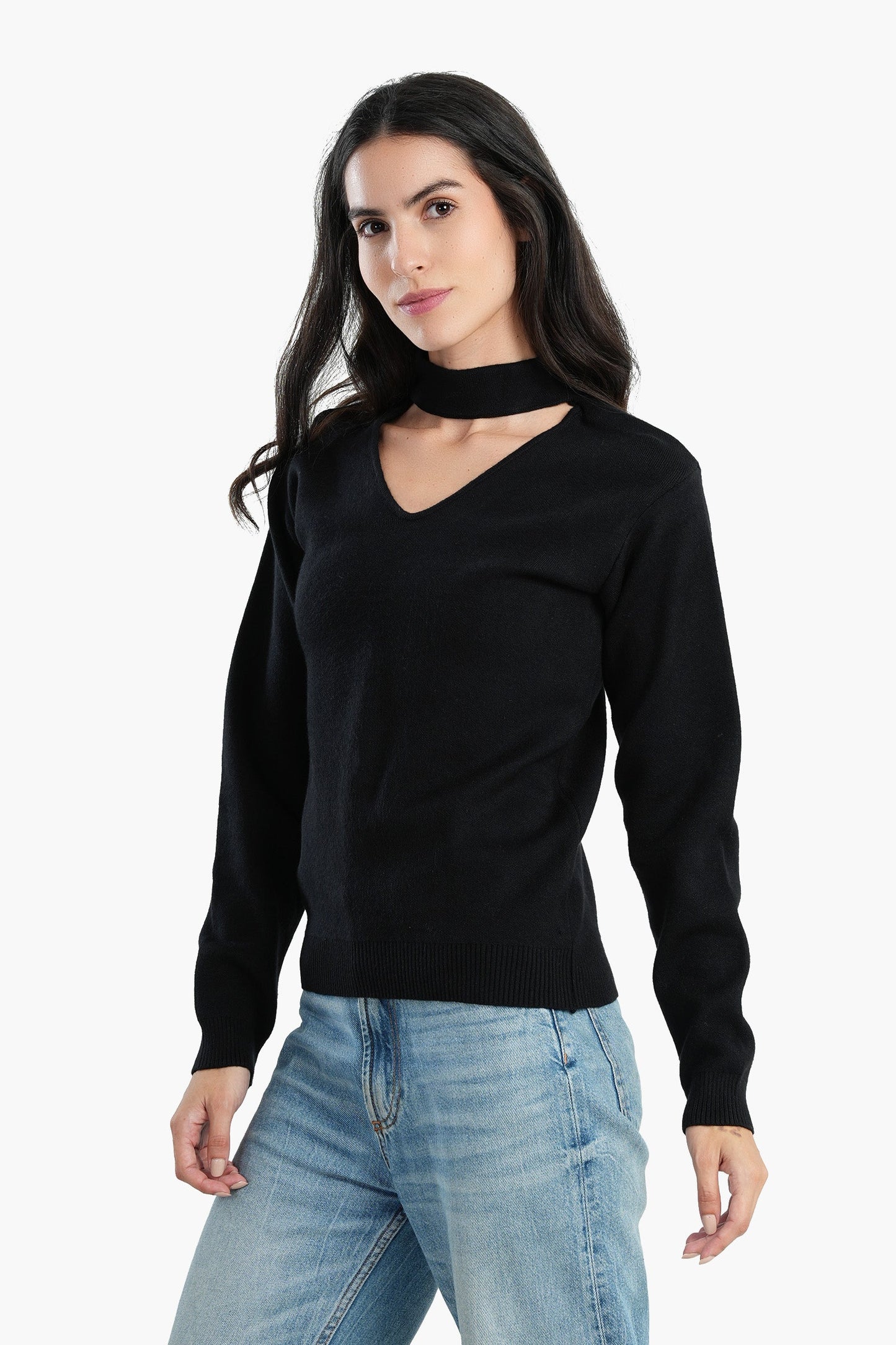 Choker Neck Knitted Pullover