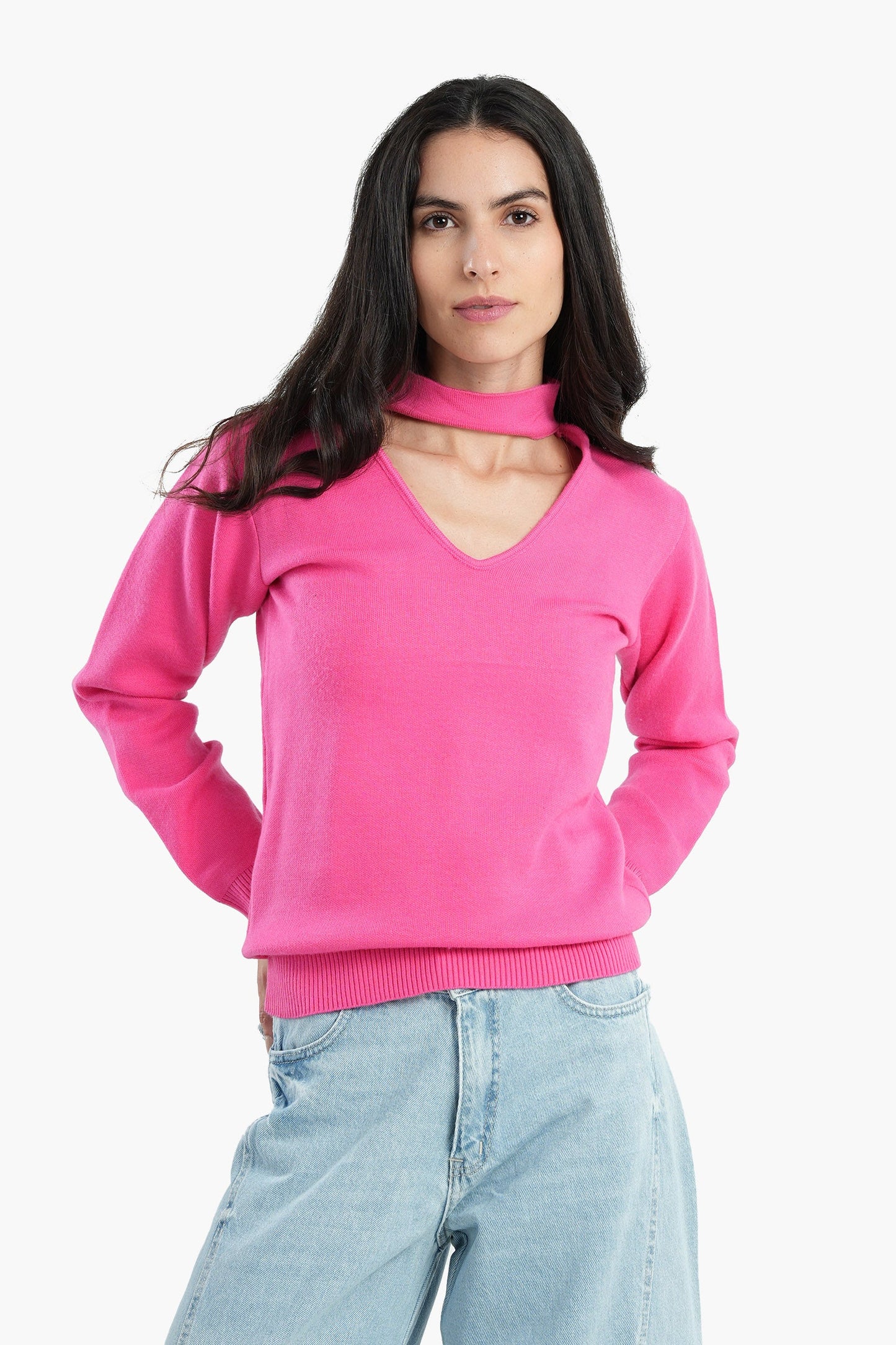 Choker Neck Knitted Pullover