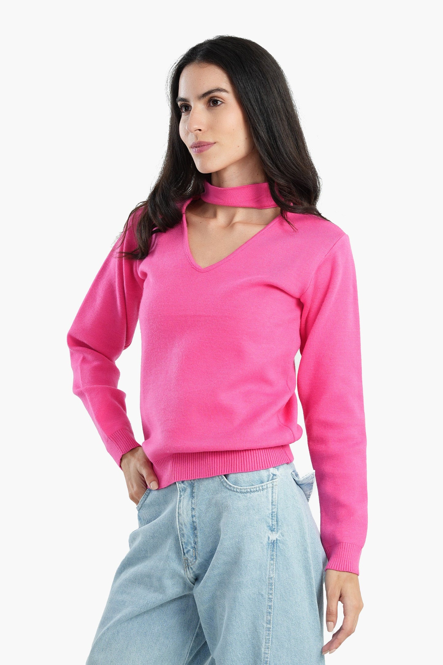 Choker Neck Knitted Pullover