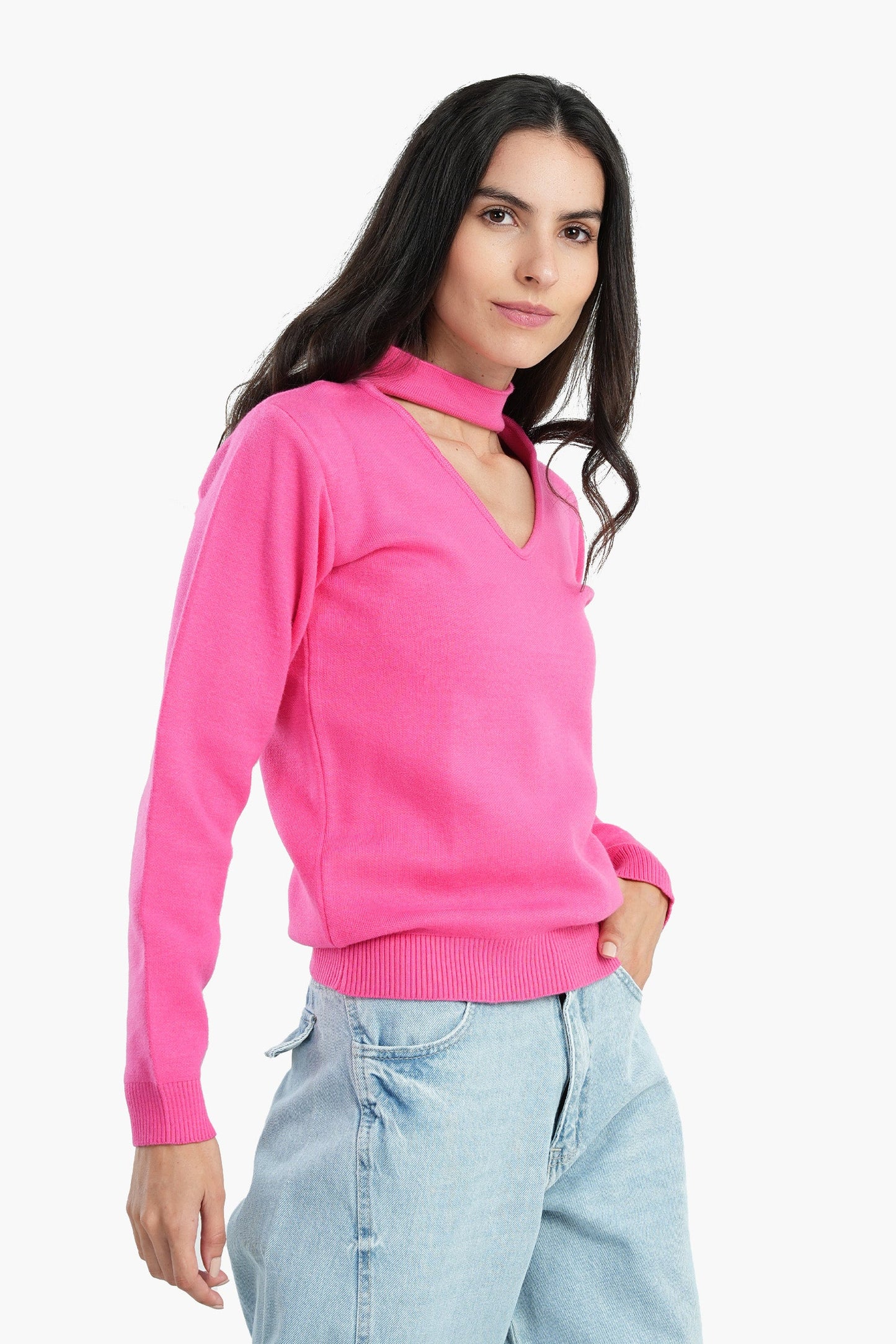 Choker Neck Knitted Pullover