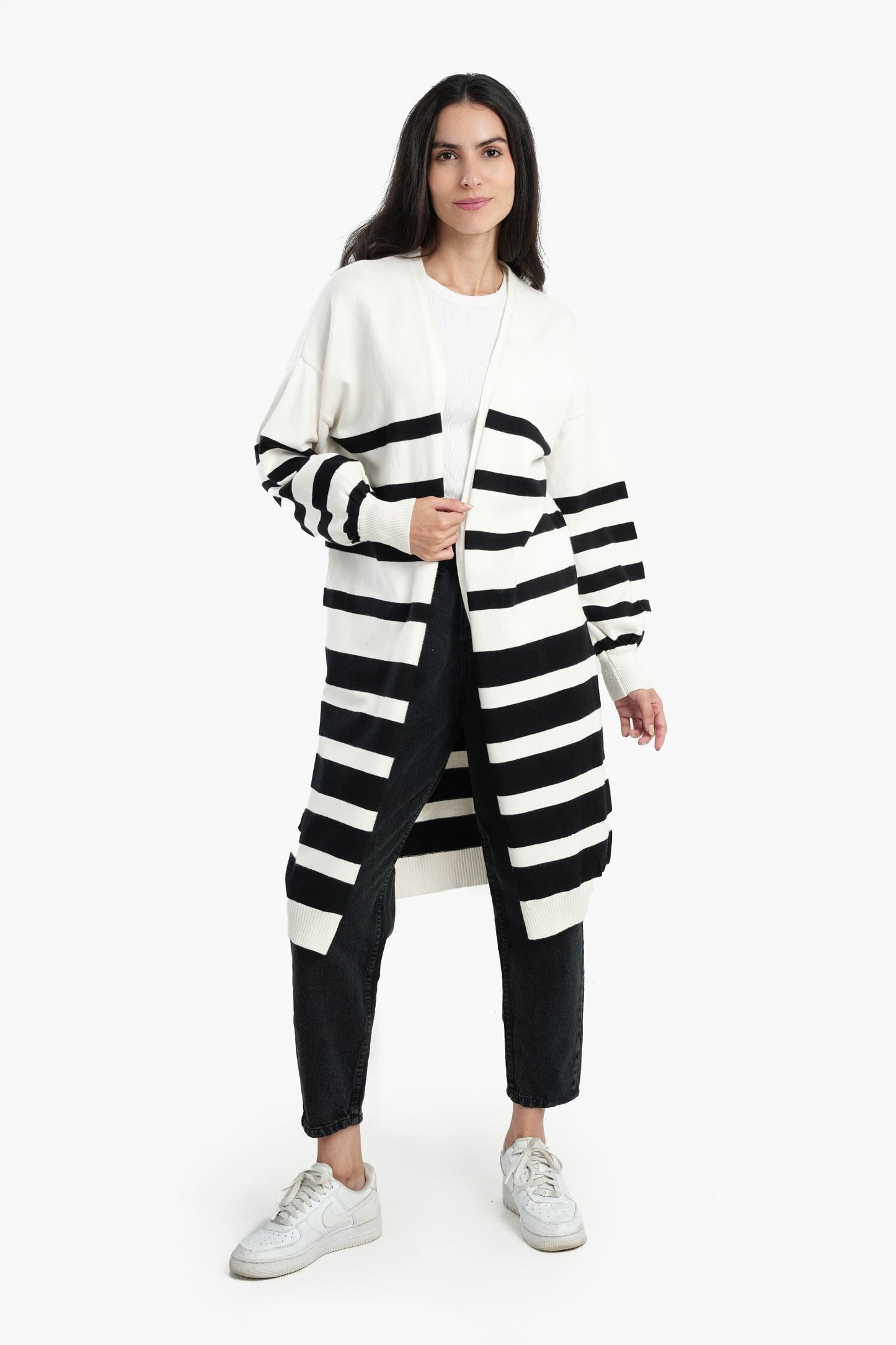 Dropped Shoulder Striped Cardigan