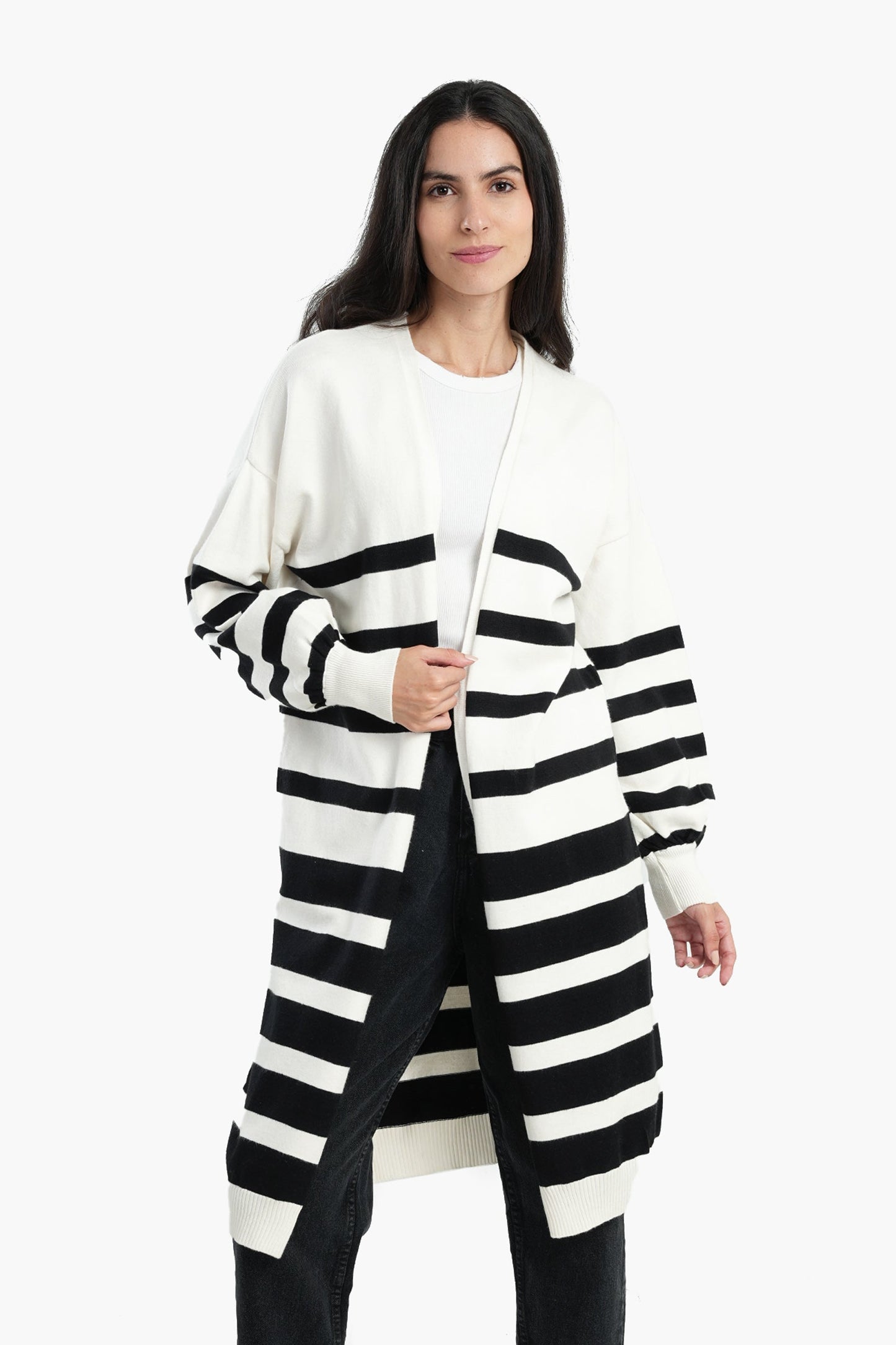 Dropped Shoulder Striped Cardigan