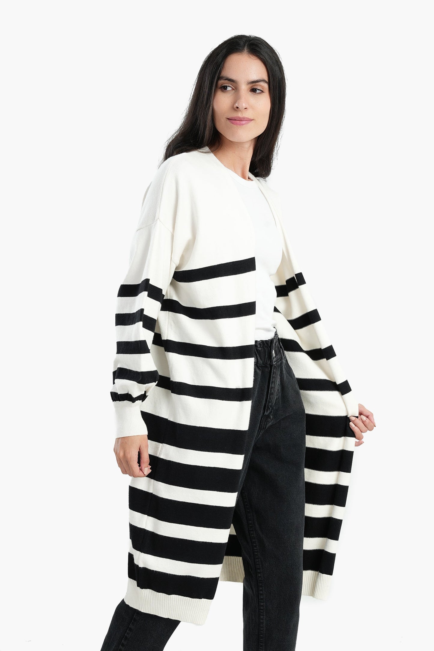 Dropped Shoulder Striped Cardigan