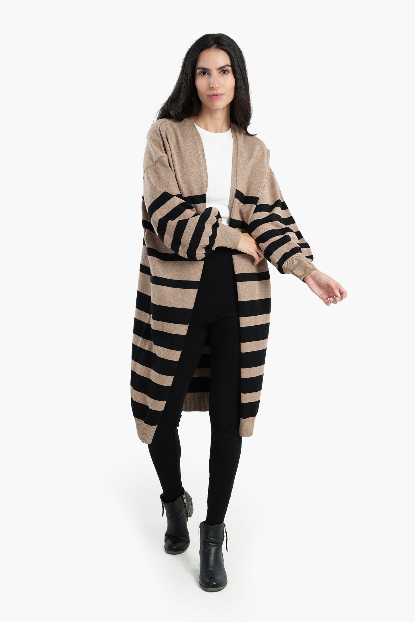 Dropped Shoulder Striped Cardigan