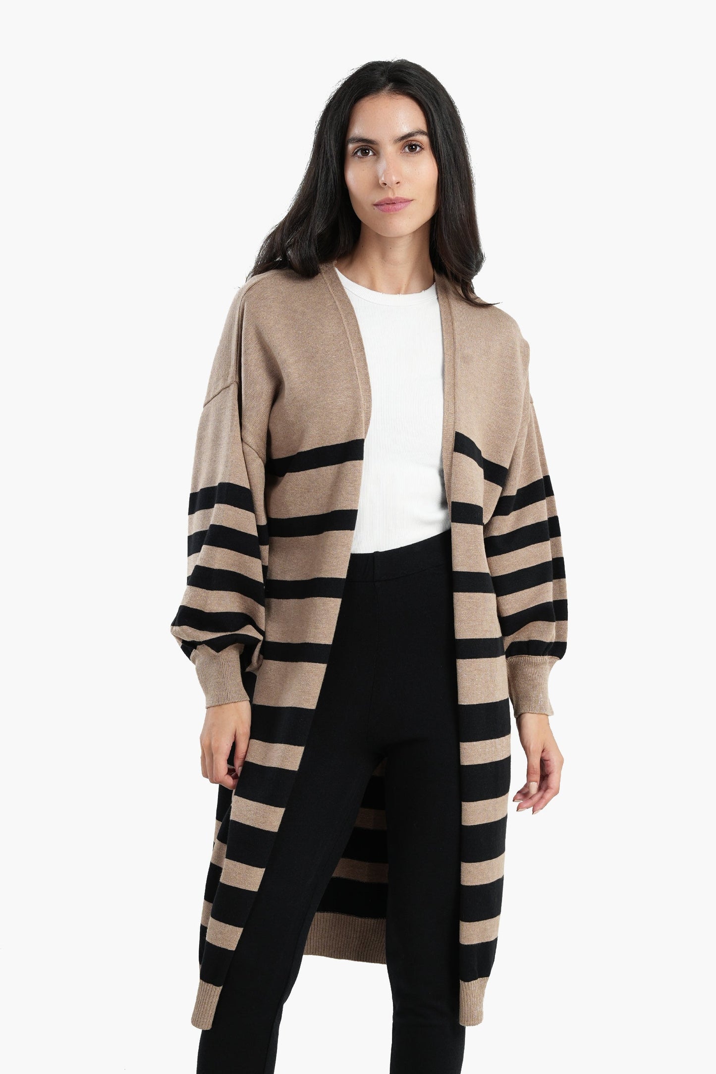 Dropped Shoulder Striped Cardigan