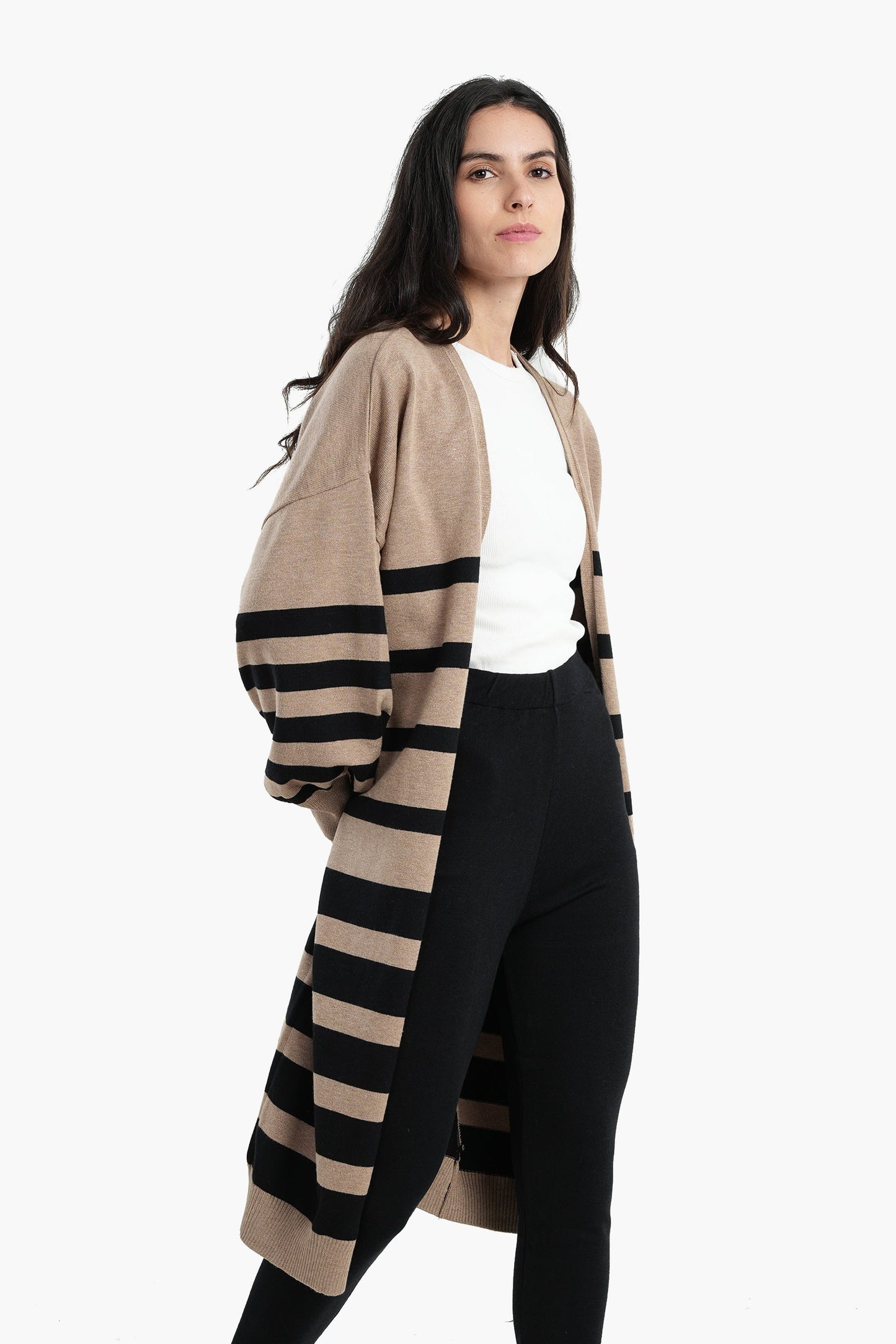 Dropped Shoulder Striped Cardigan