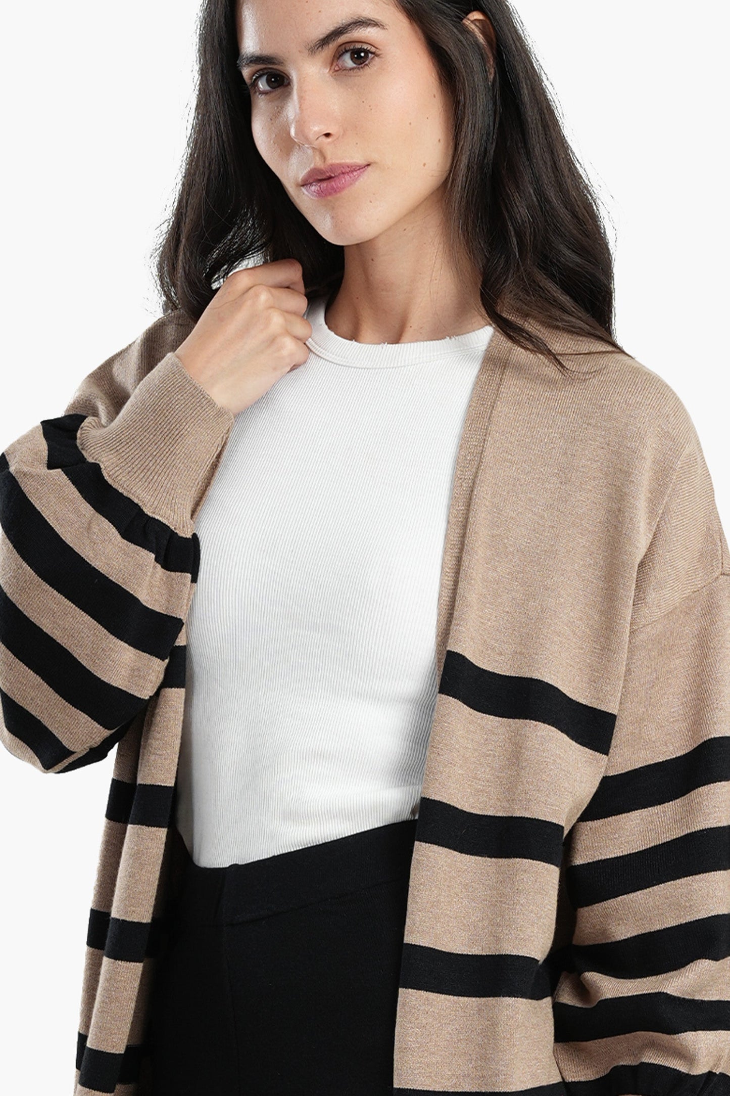 Dropped Shoulder Striped Cardigan