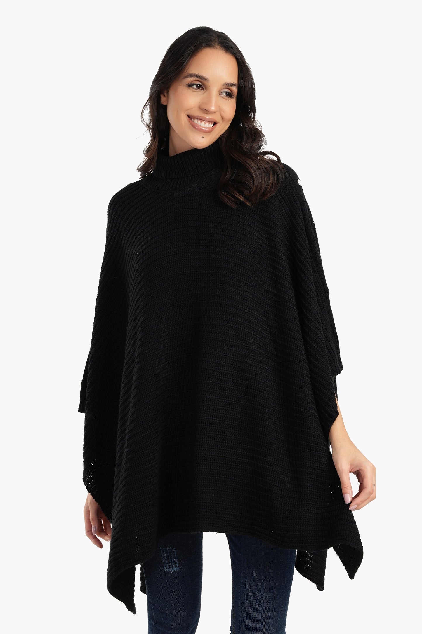 Poncho with Shoulder Metal Buttons