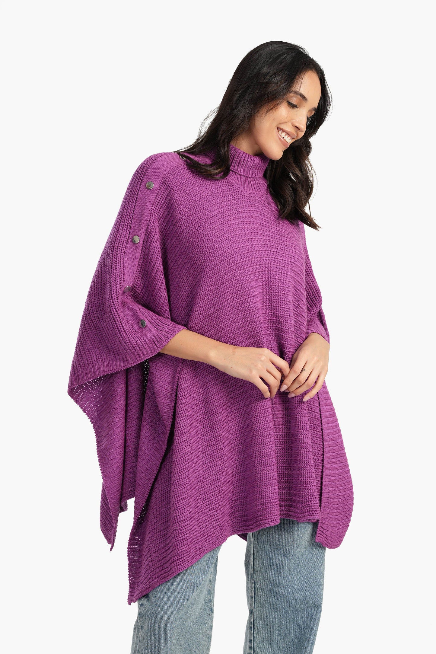 Poncho with Shoulder Metal Buttons