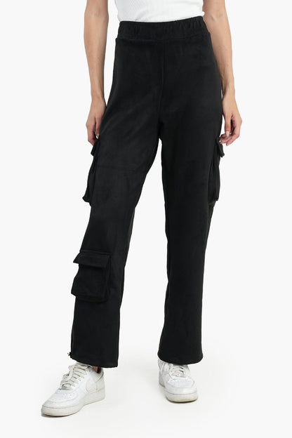 Black Suede Cargo Pants