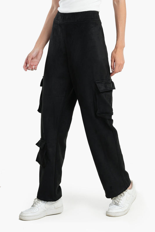 Black Suede Cargo Pants