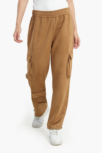 Camel Suede Cargo Pants