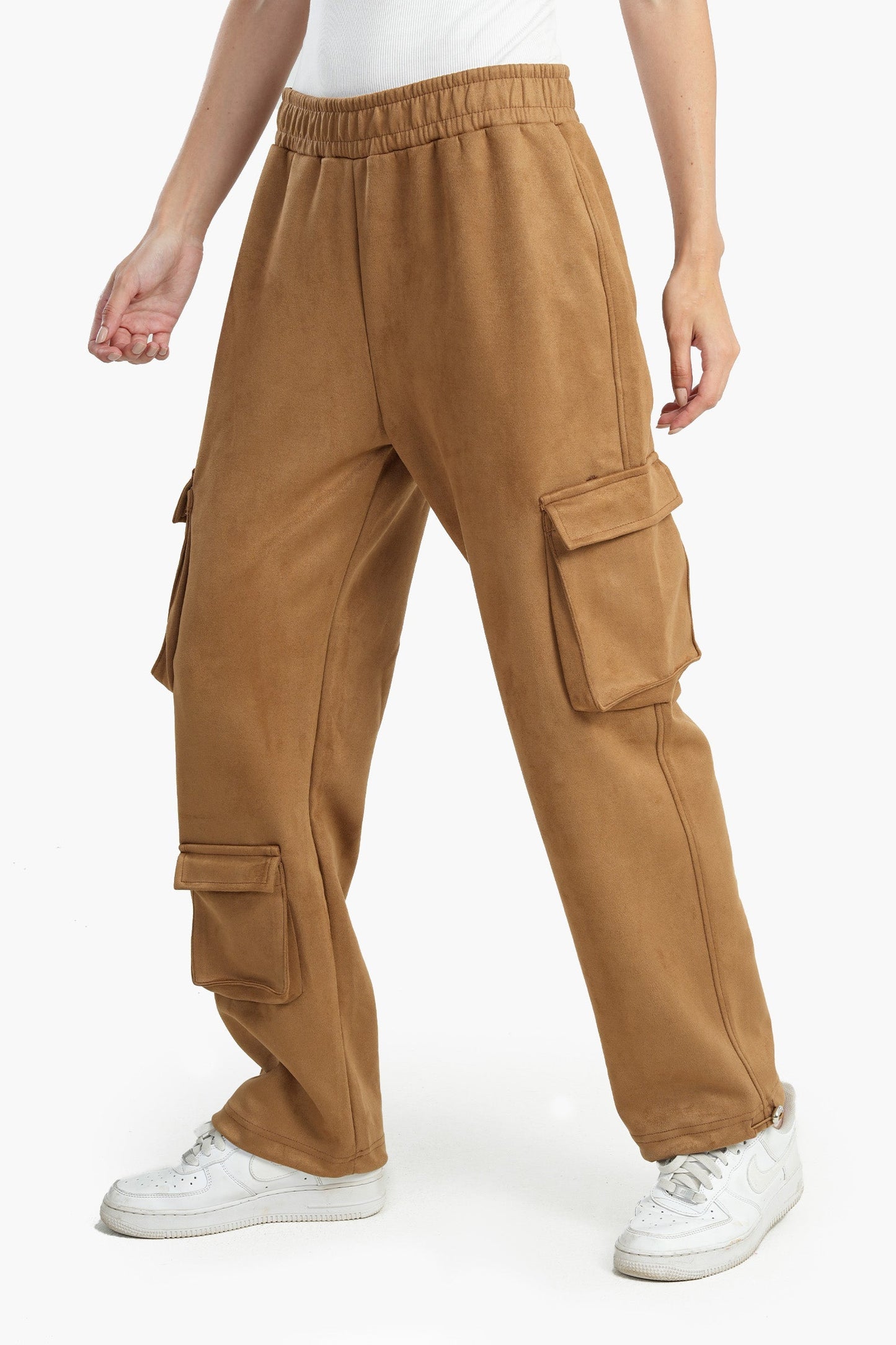 Camel Suede Cargo Pants