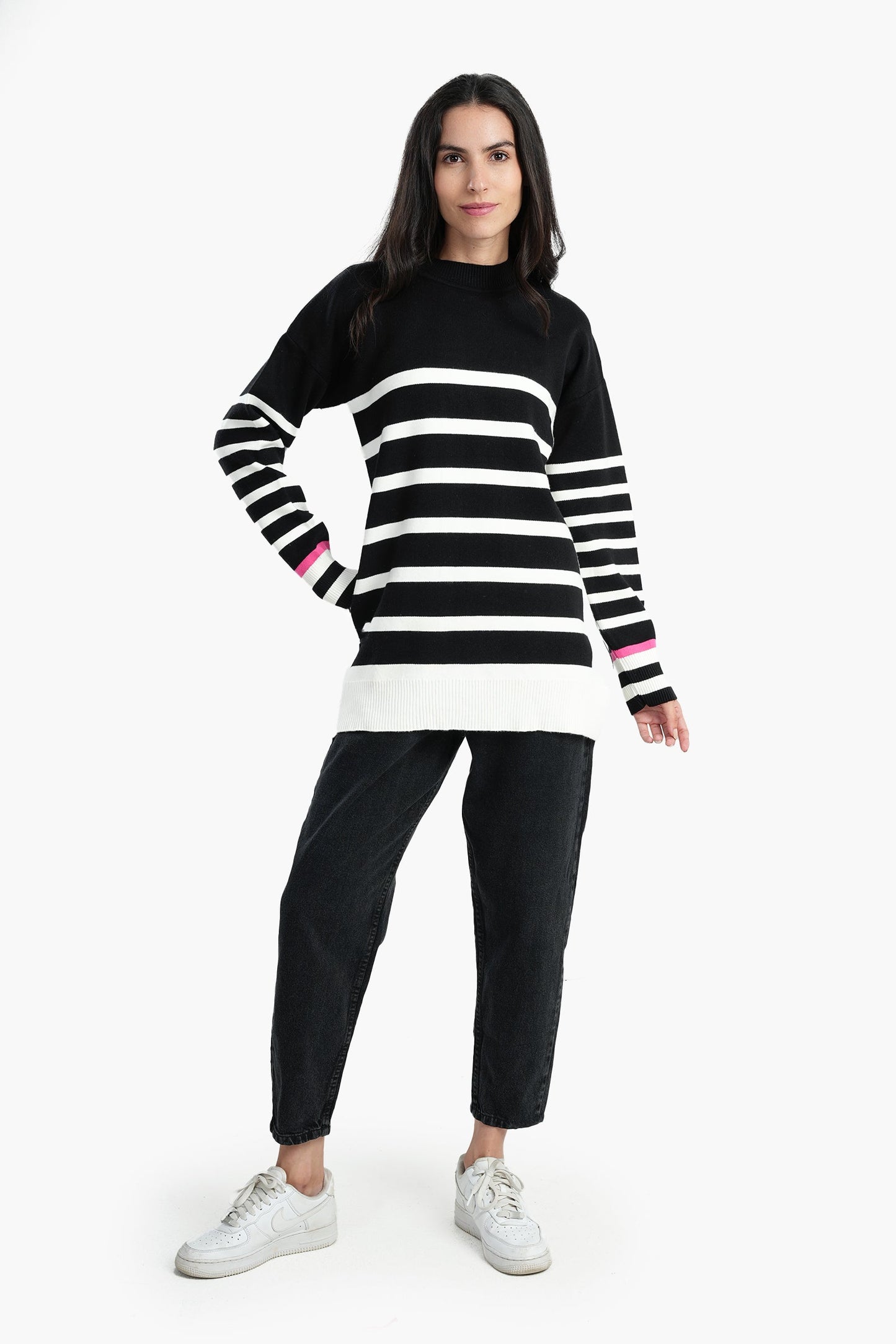 Soft Pullover with White Stripes