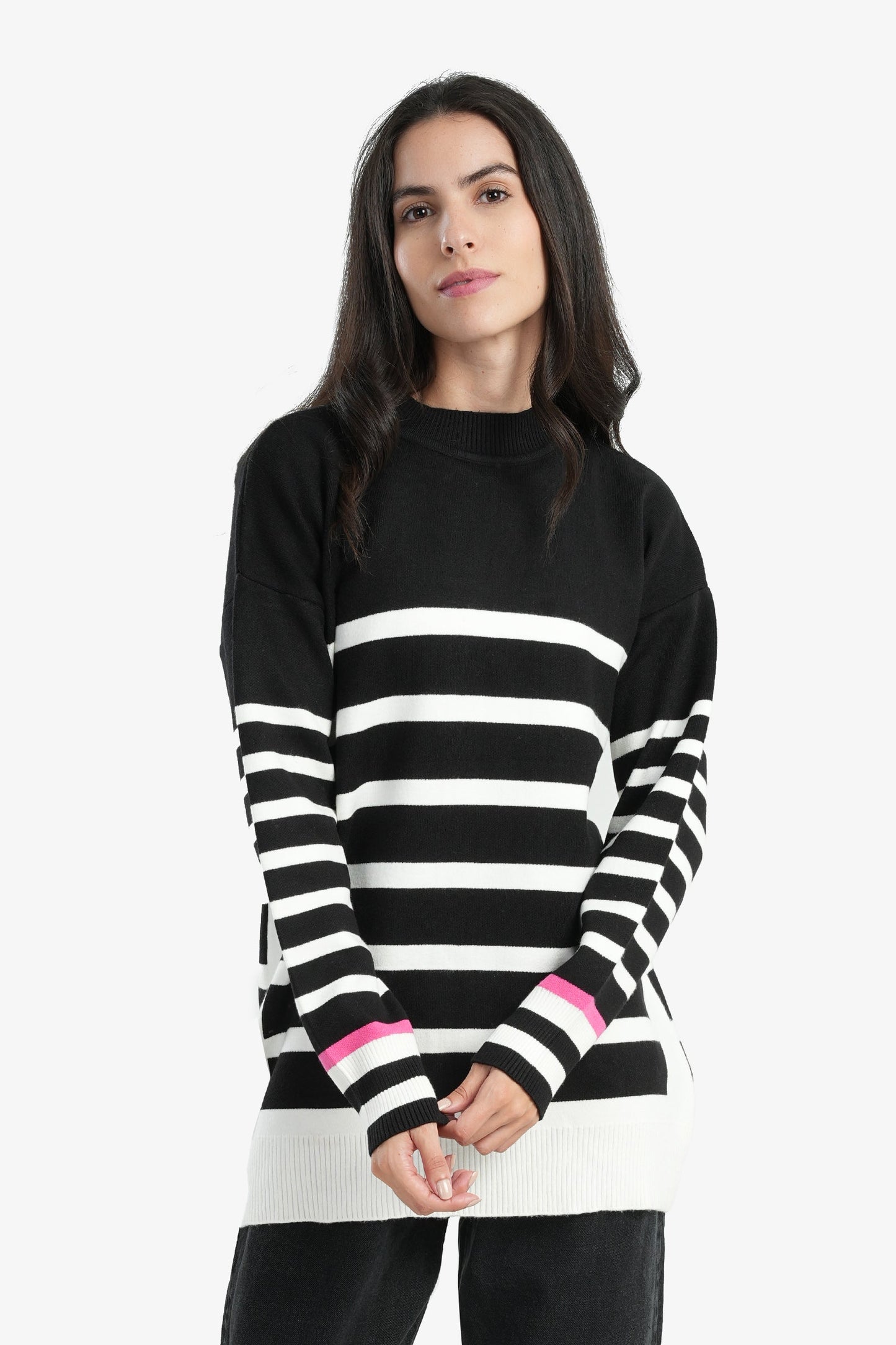 Soft Pullover with White Stripes