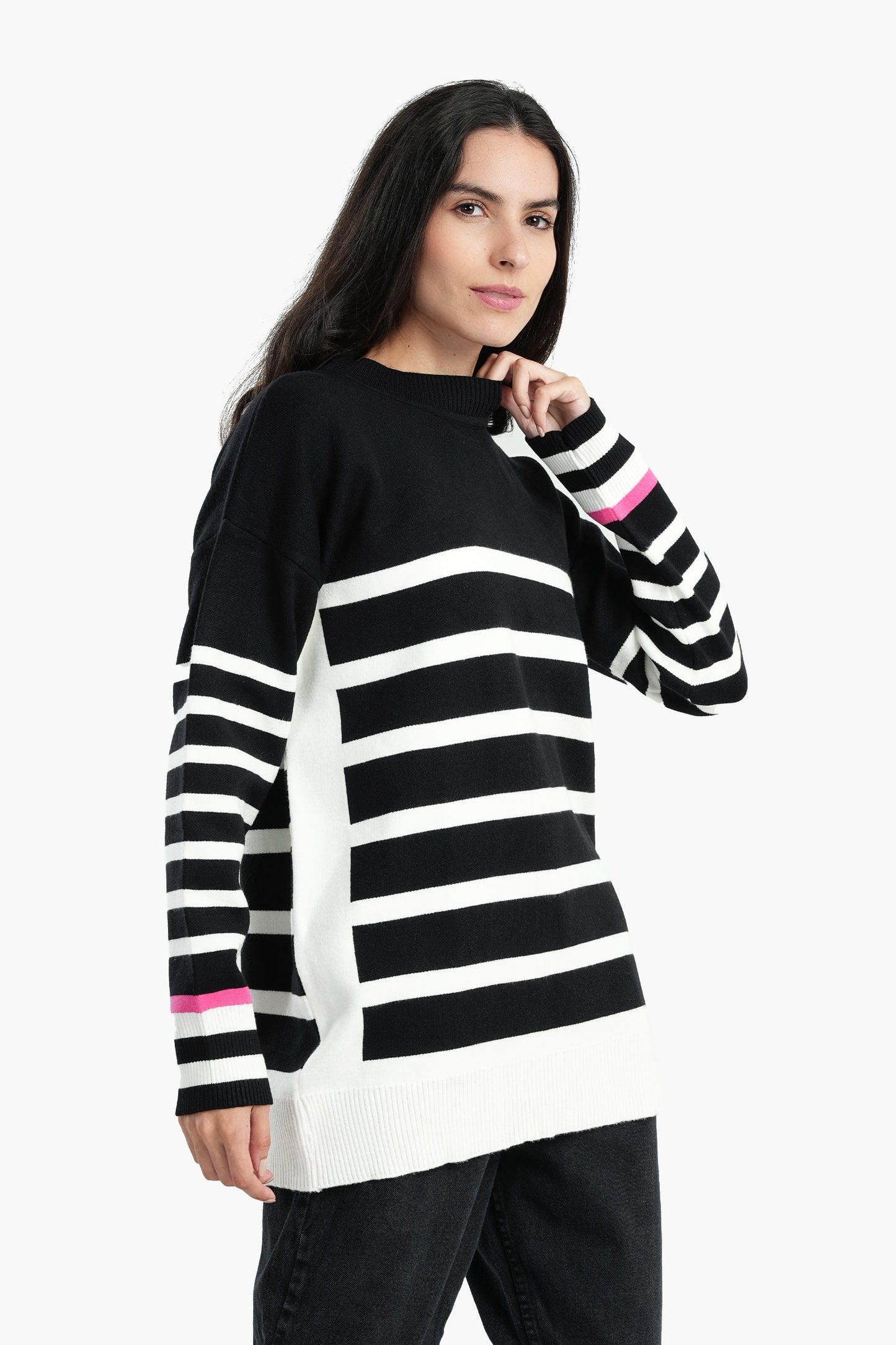 Soft Pullover with White Stripes