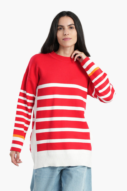 Soft Pullover with White Stripes