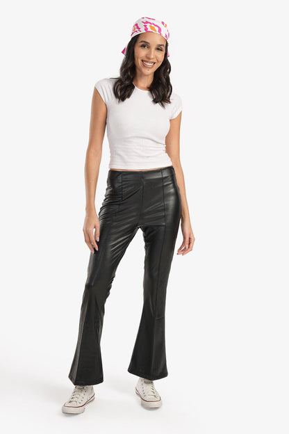 Black Leather Flare Pants