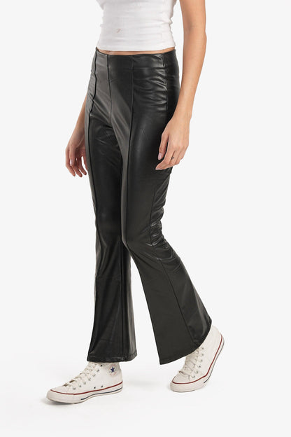 Black Leather Flare Pants
