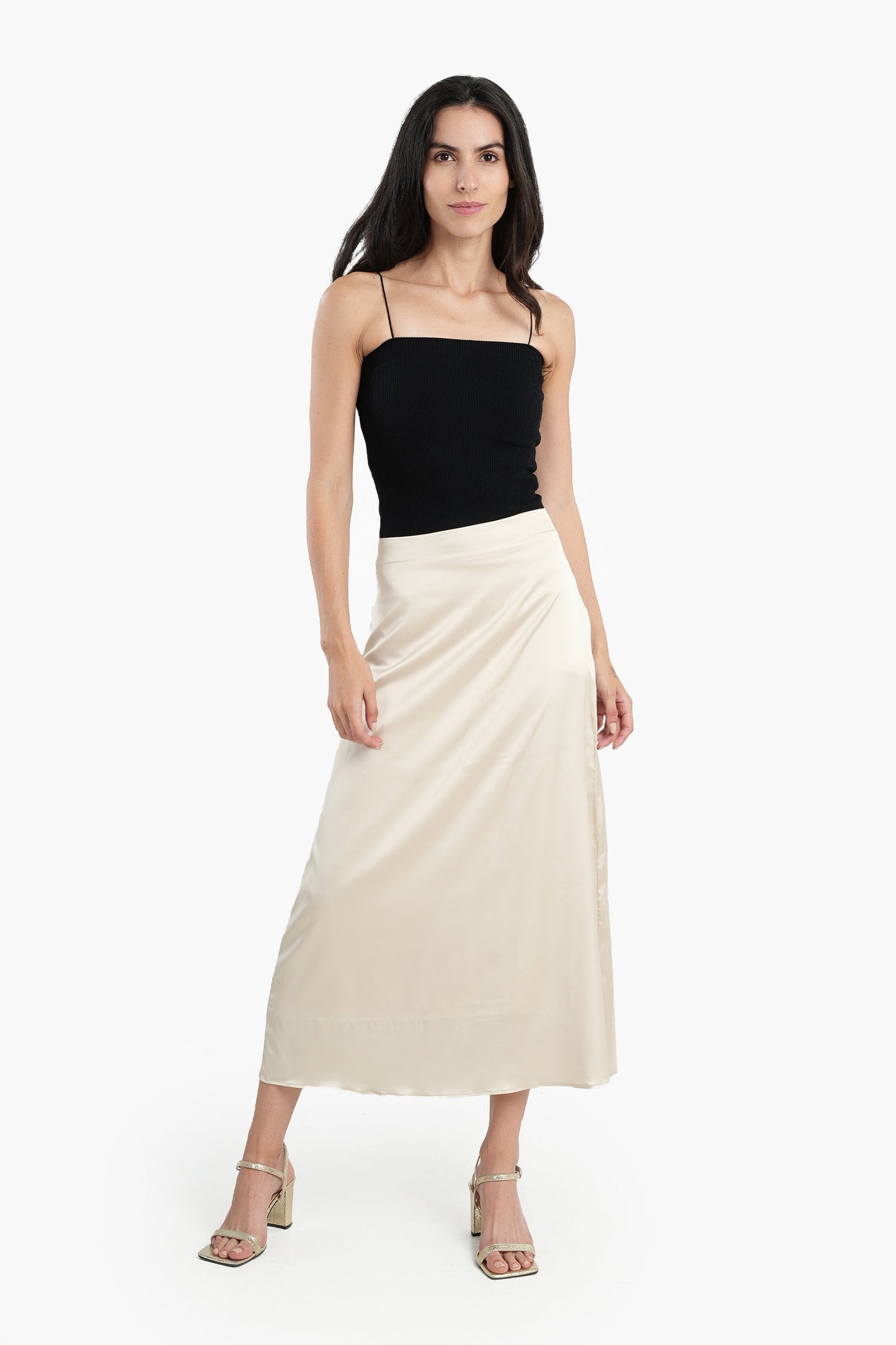 Light Beige A-Line Satin Skirt