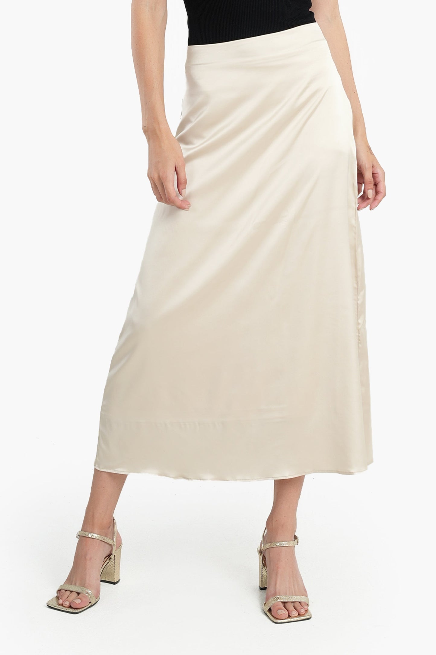 Light Beige A-Line Satin Skirt