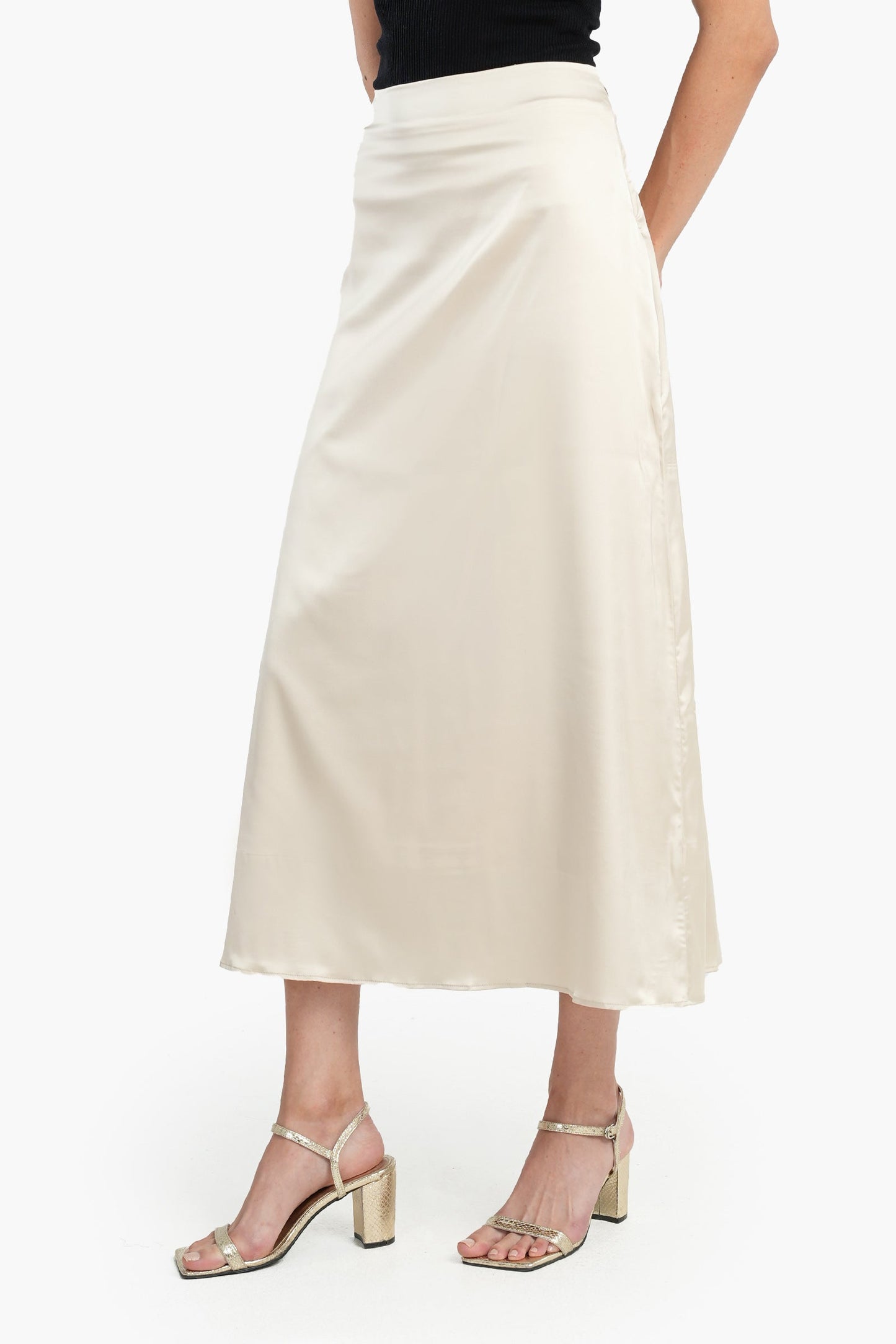 Light Beige A-Line Satin Skirt