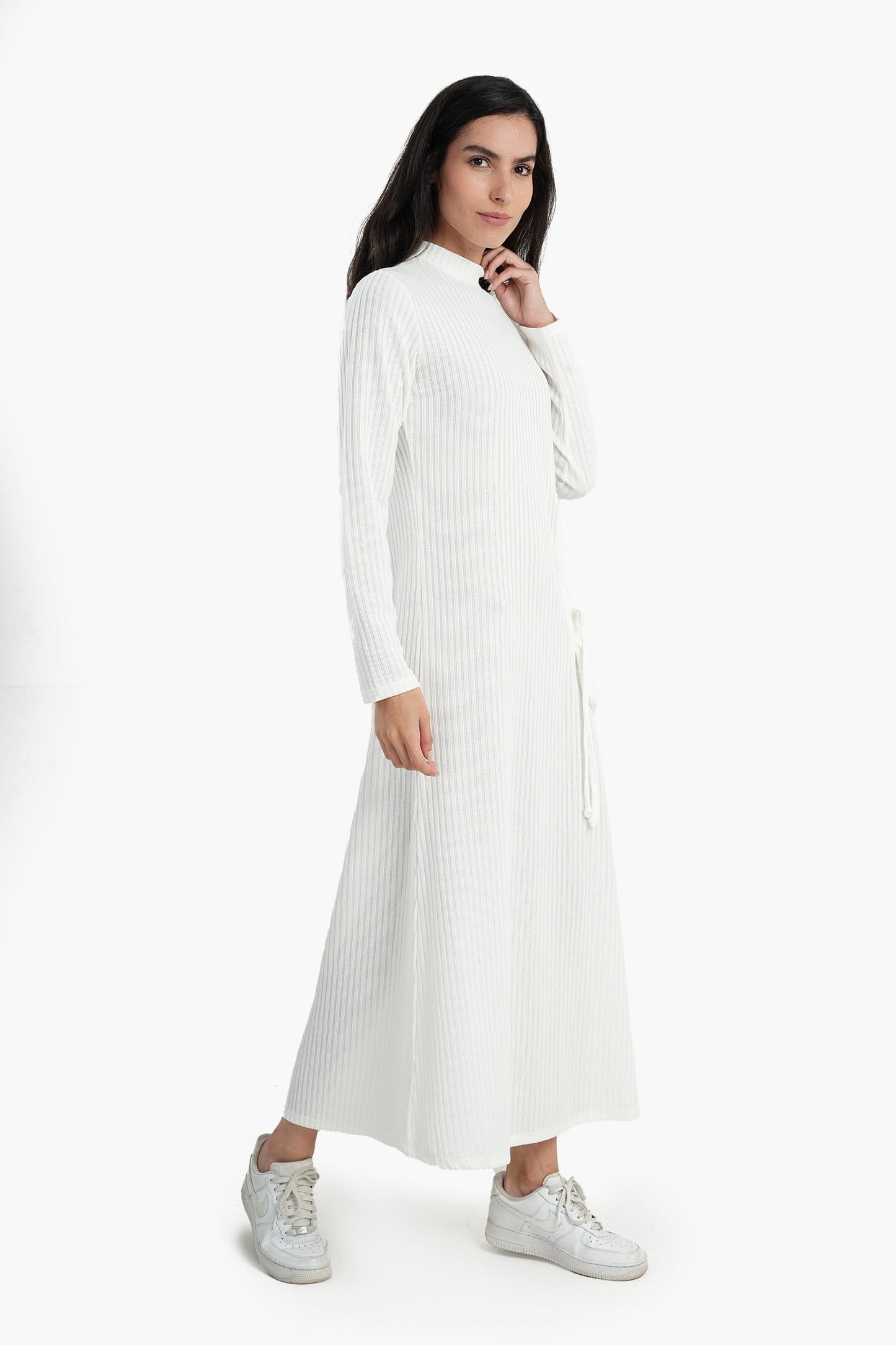 Mock Neckline Ribbed Dress