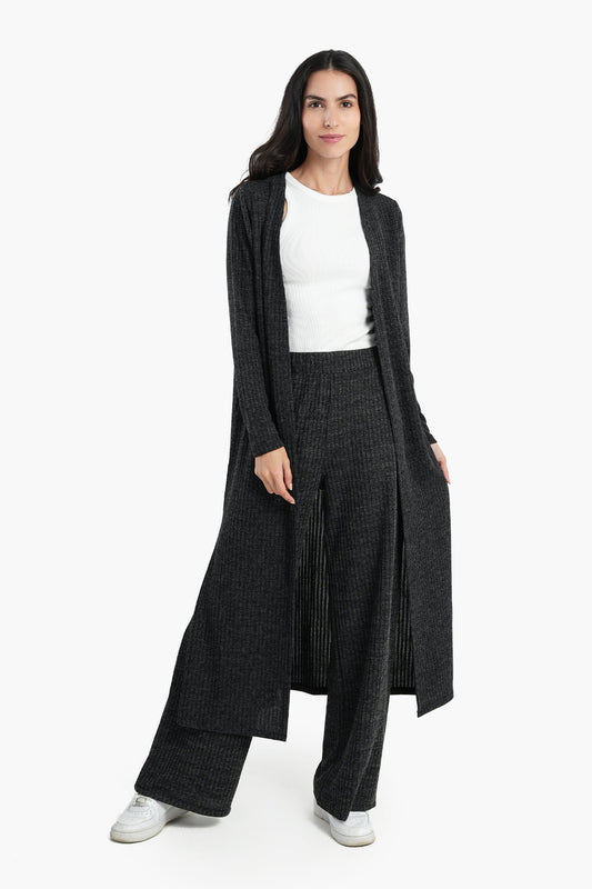 Ribbed Long Open Front Cardigan