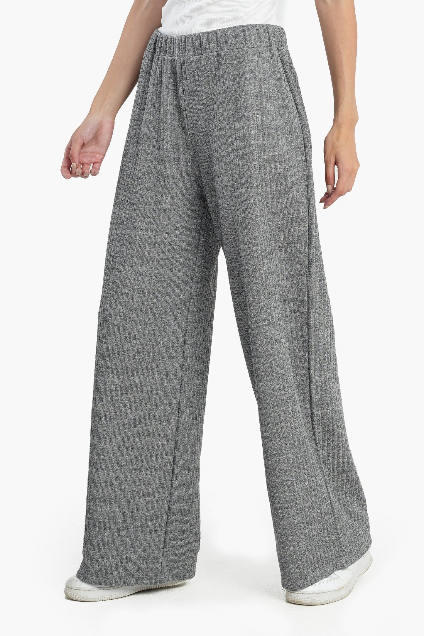 Gray Chine Wool Blend Knitted Pants