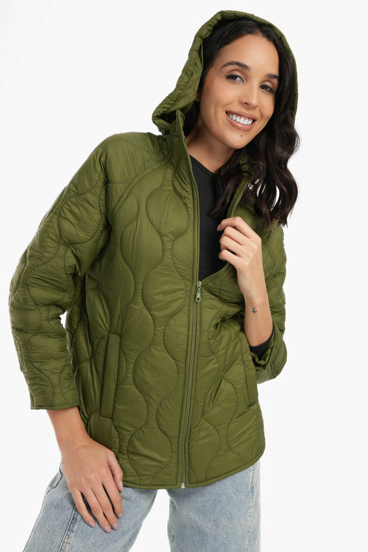 Olive Green Quilted Waterproof Jacket