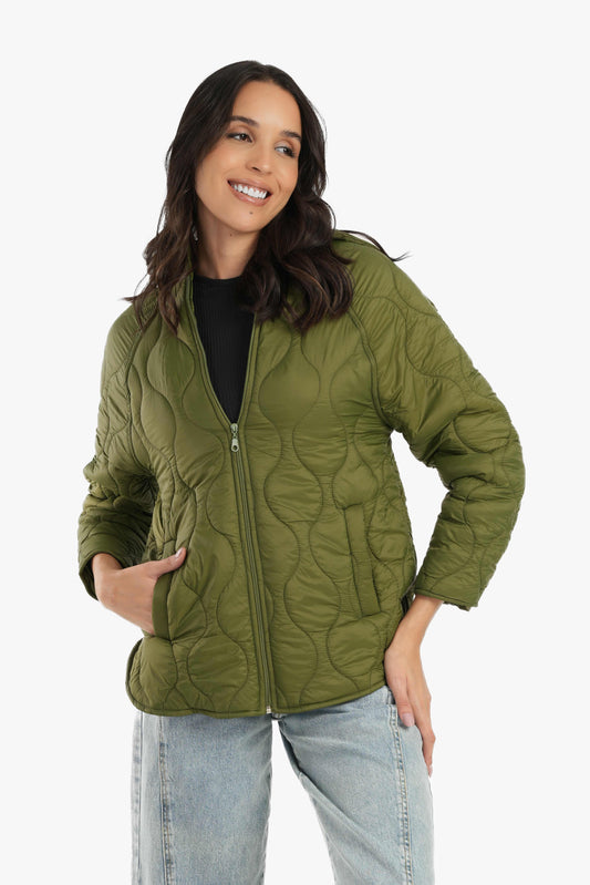 Olive Green Quilted Waterproof Jacket