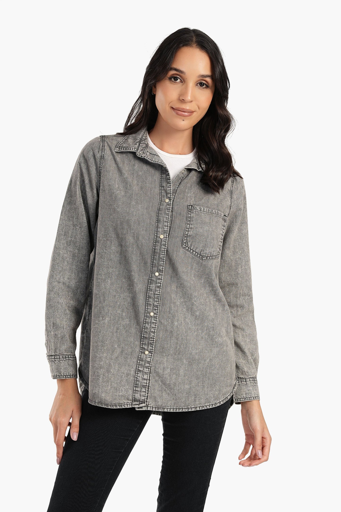 Denim Shirt with Snap Buttons