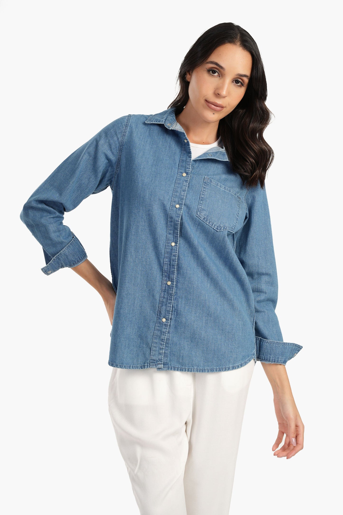 Denim Shirt with Snap Buttons