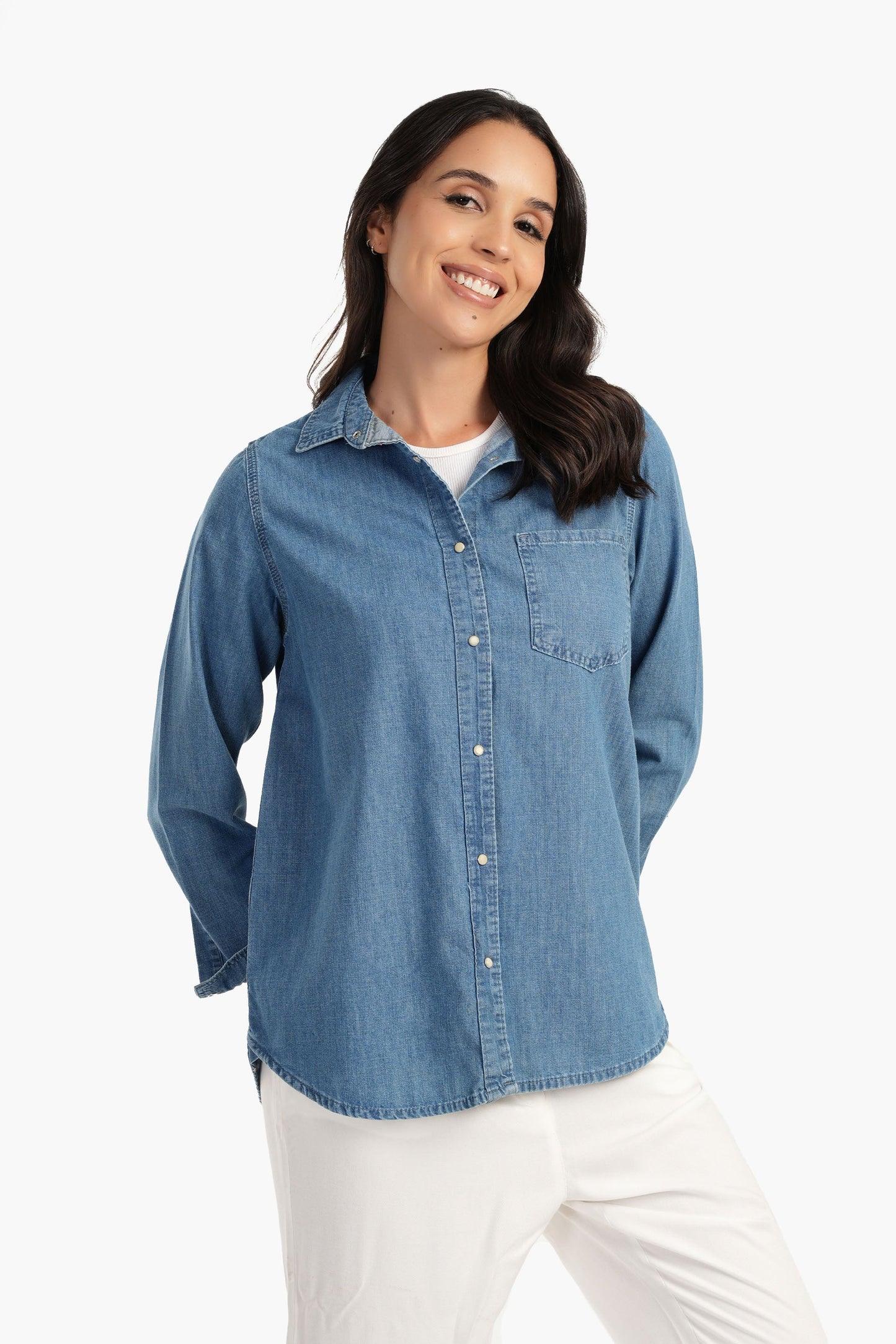 Denim Shirt with Snap Buttons