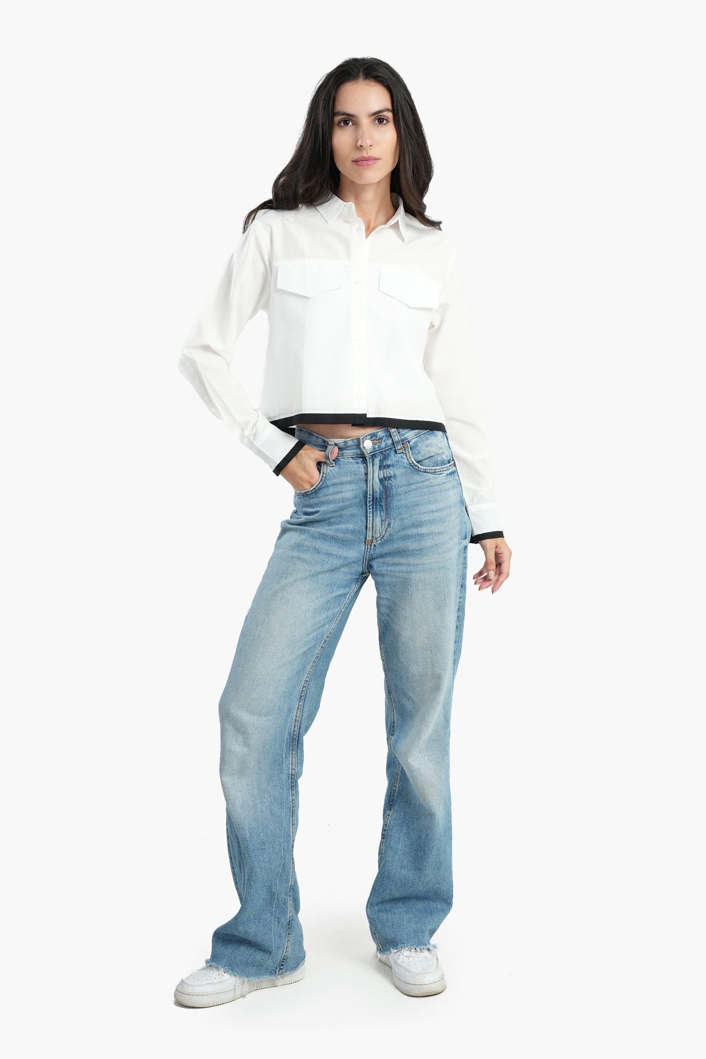 Cropped Shirt with Flap Pockets