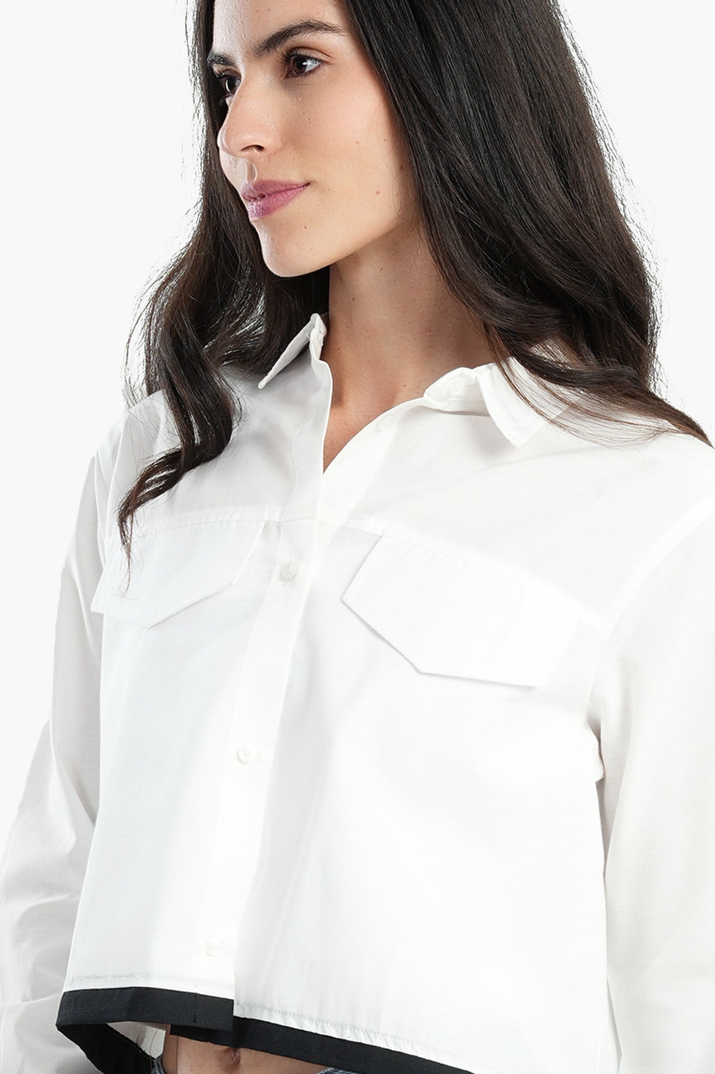 Cropped Shirt with Flap Pockets