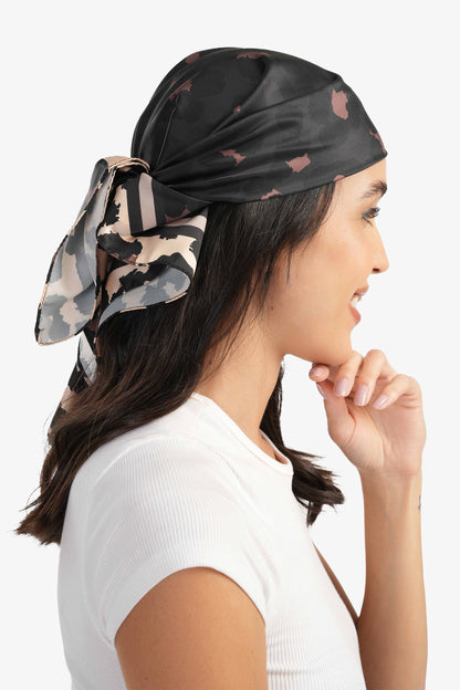 Black Satin Printed Scarf