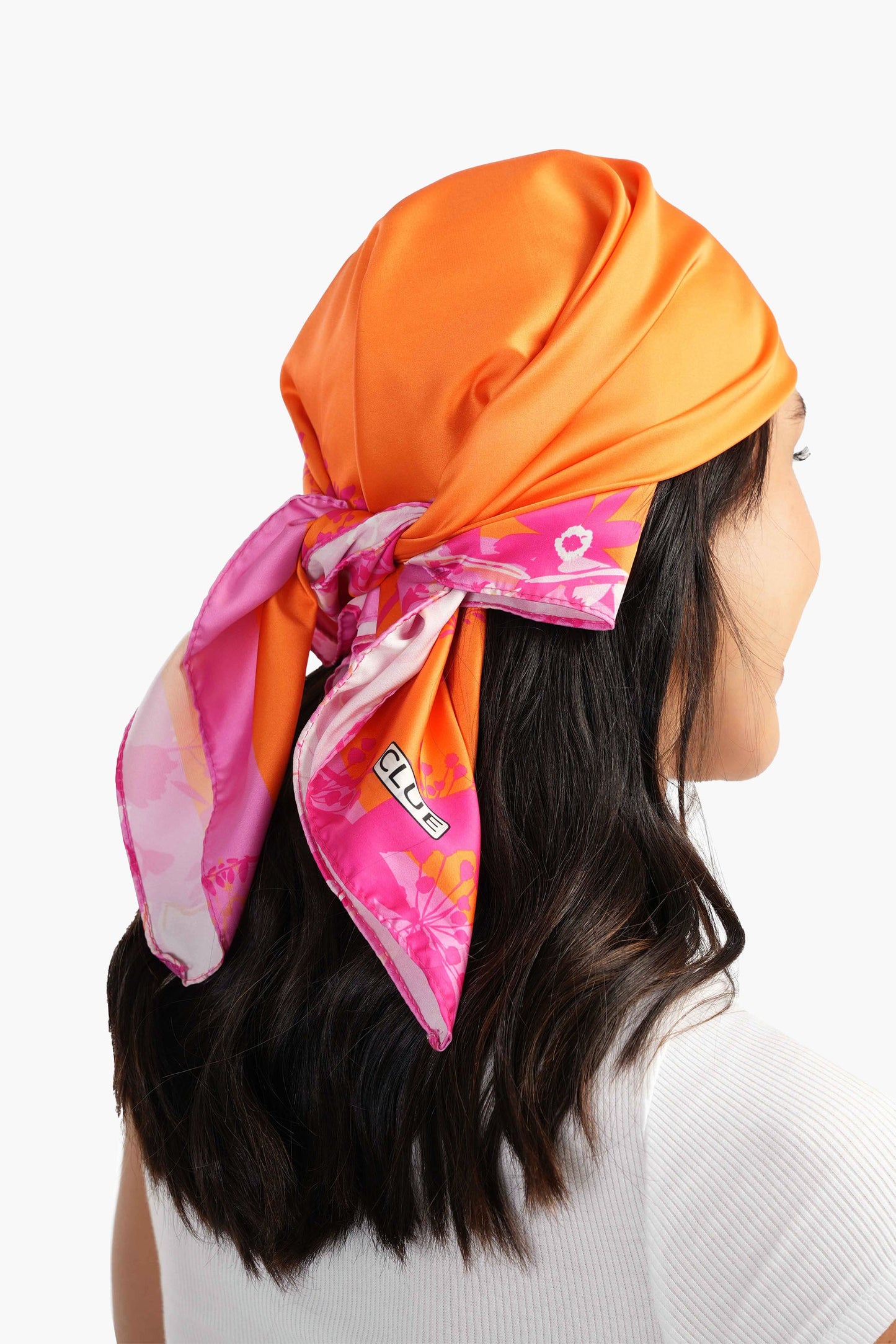 Orange Satin Printed Scarf