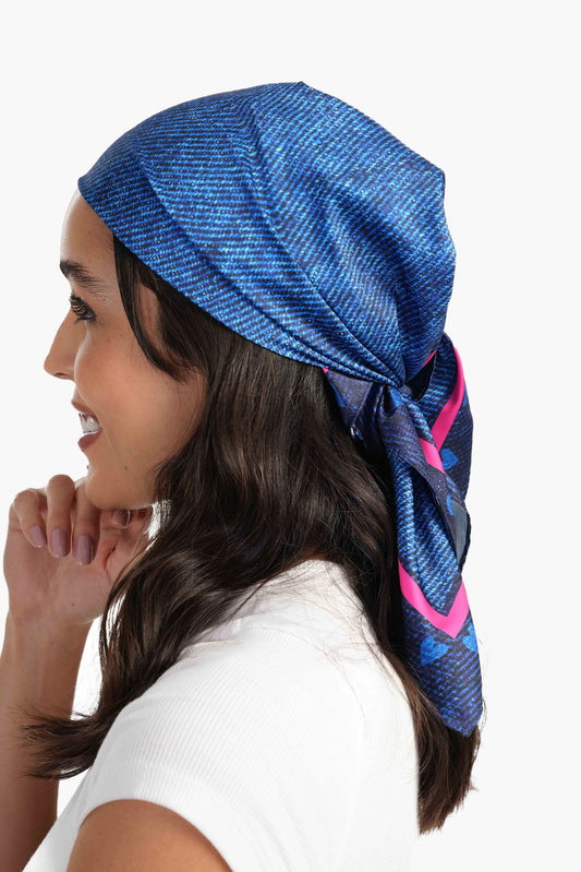 Blue Satin Printed Scarf