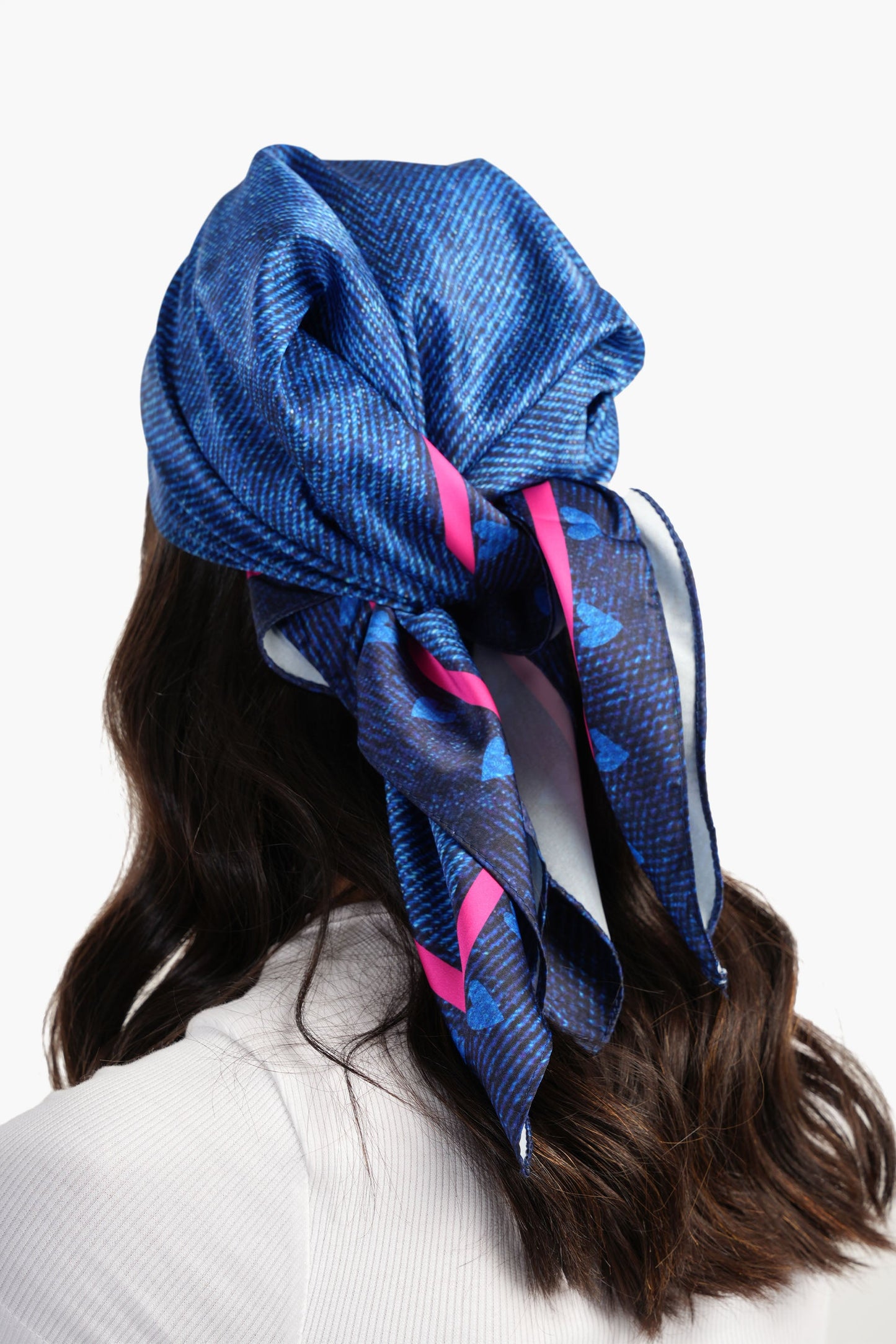 Blue Satin Printed Scarf