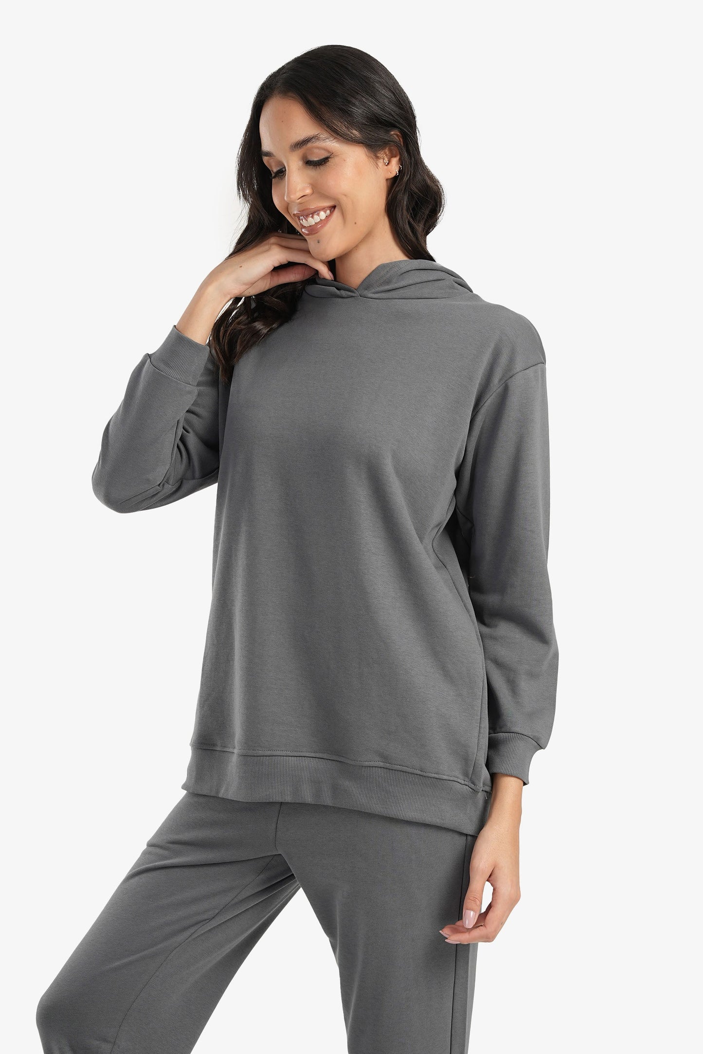 Dark Gray Plain Lounge Hoodie