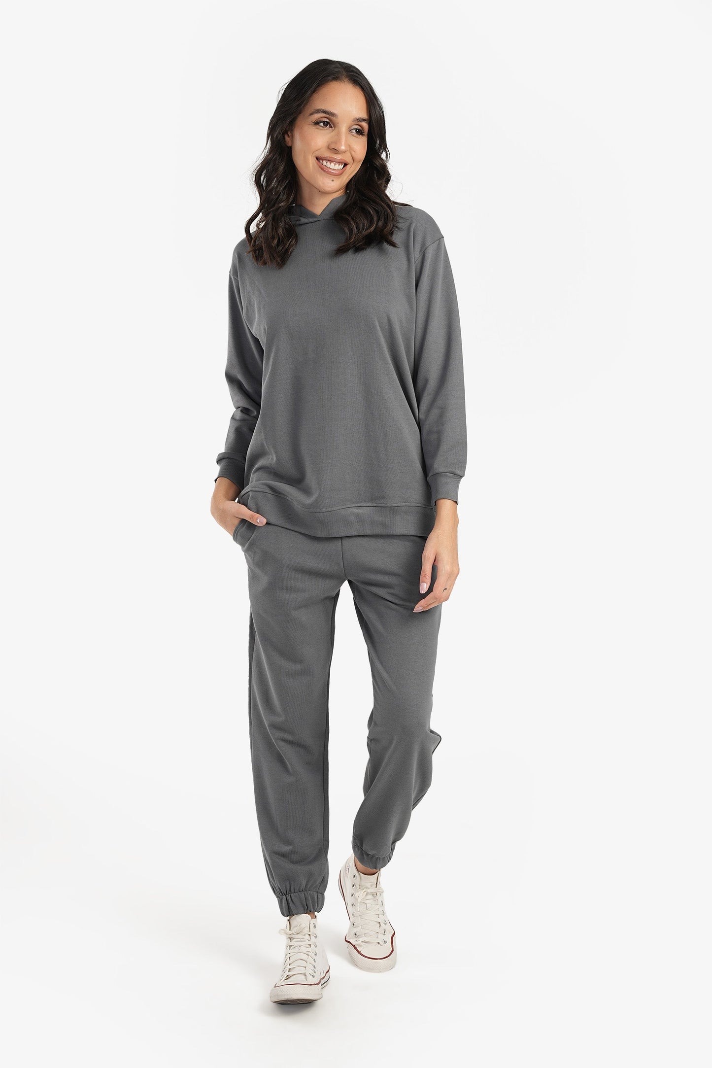 Dark Gray Plain Lounge Hoodie