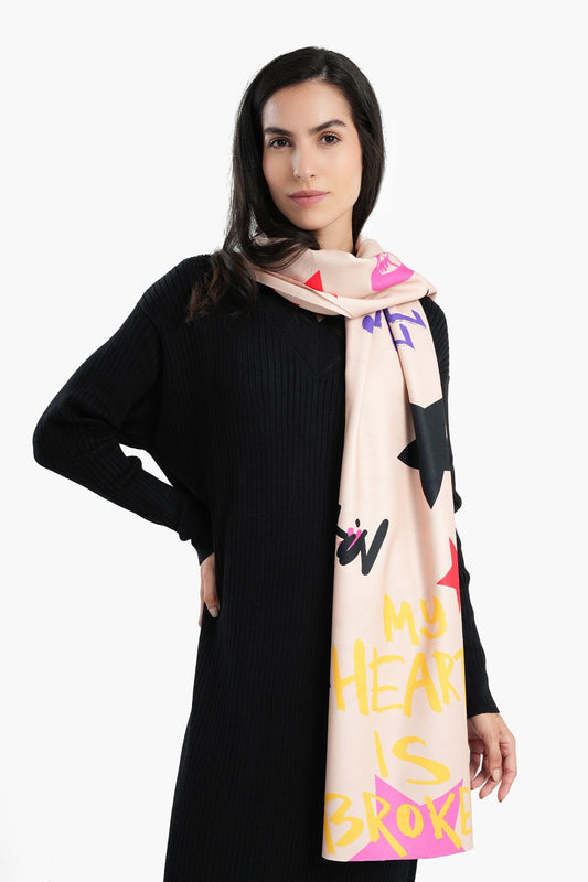 Beige Printed Wool Scarf