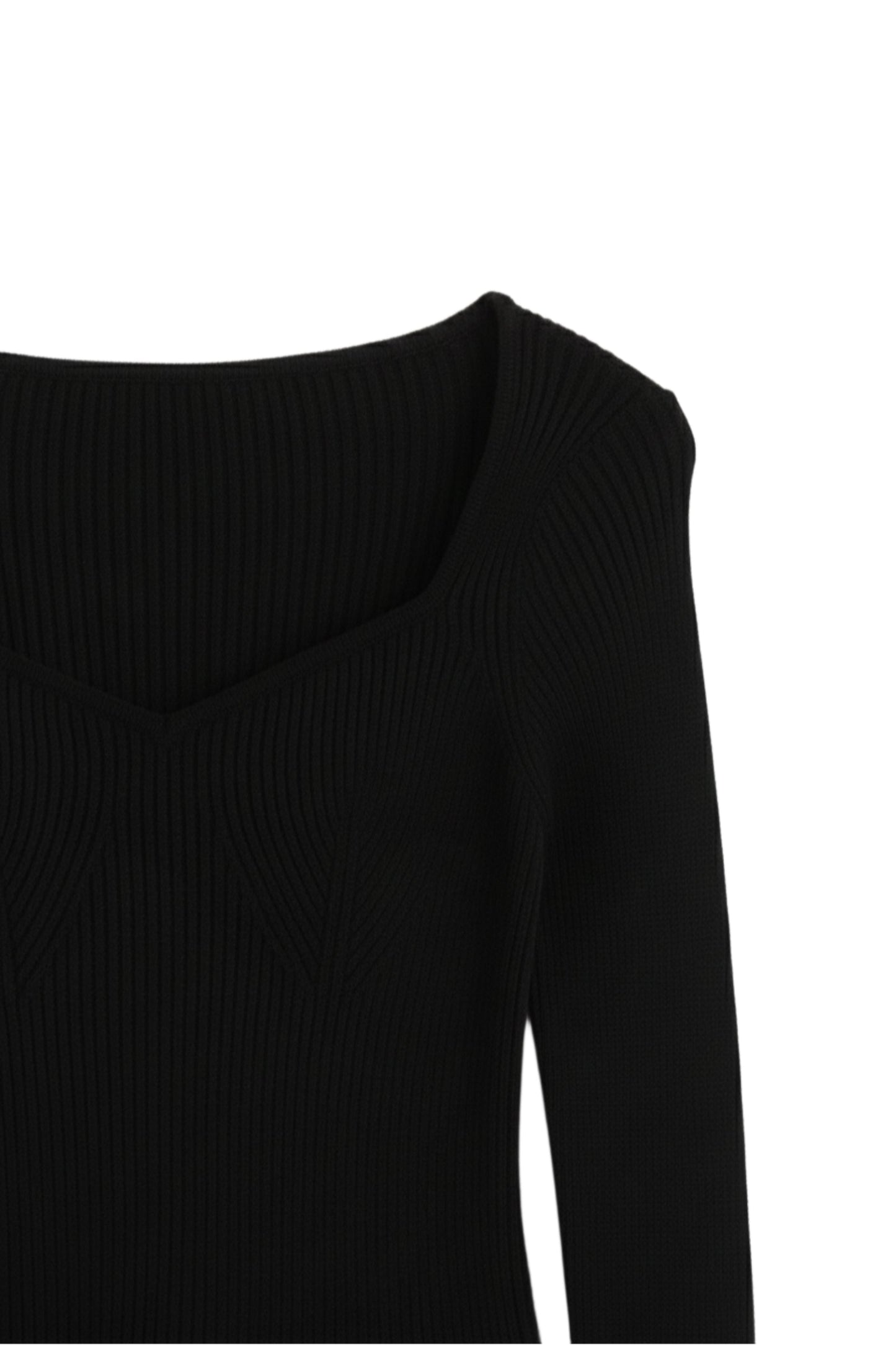 Ribbed Heart Neck Pullover